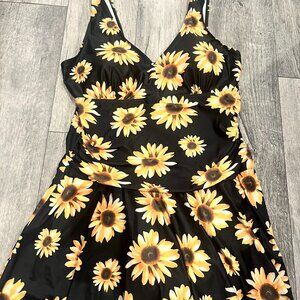Summer Mae XXXL Sunflower Black One Piece Bathing Suit w/ Shorts Bottoms